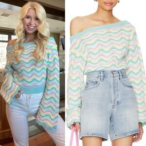Revolve Majorelle Launa Pastel Striped Sweater XXS Colorful Knit Bell Sleeve